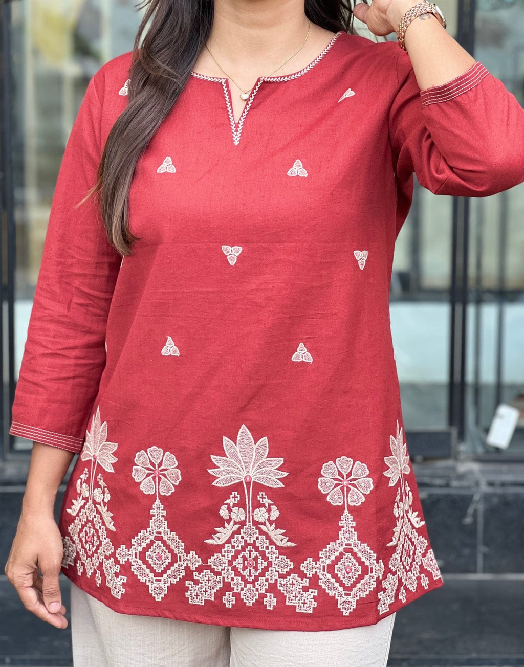 Elegant Pure Cotton 2-Piece Embroidered Co-Ord Set (Top & Bottom)