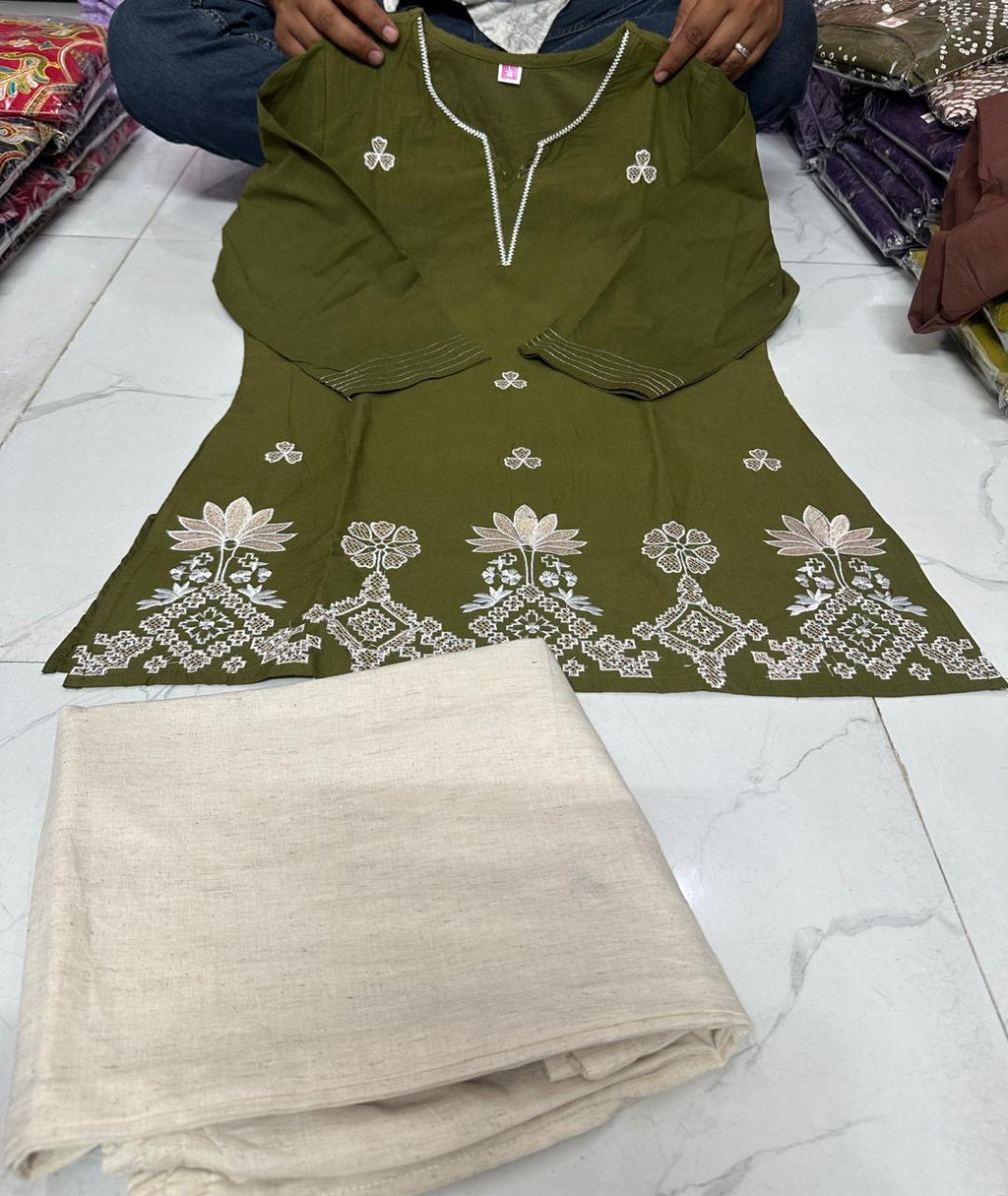 Elegant Pure Cotton 2-Piece Embroidered Co-Ord Set (Top & Bottom)