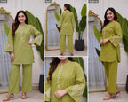 Women's All-Season Premium Cotton Embroidered Co-Ord Set with Pocket Palazzo