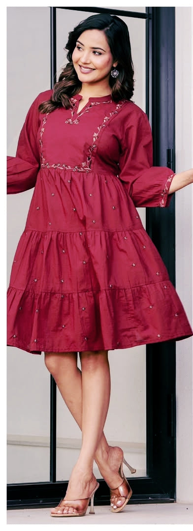 Elegant Cotton Embroidery Midi Dress ✨