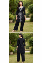 Navy Blue Co-ord Set with White Embroidery.