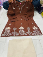 Elegant Pure Cotton 2-Piece Embroidered Co-Ord Set (Top & Bottom)