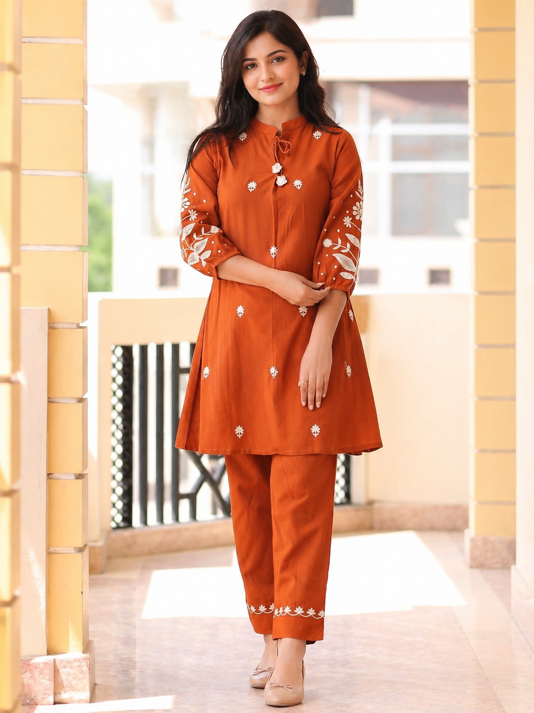 Premium Pure Cotton Embroidered Co-ord Set