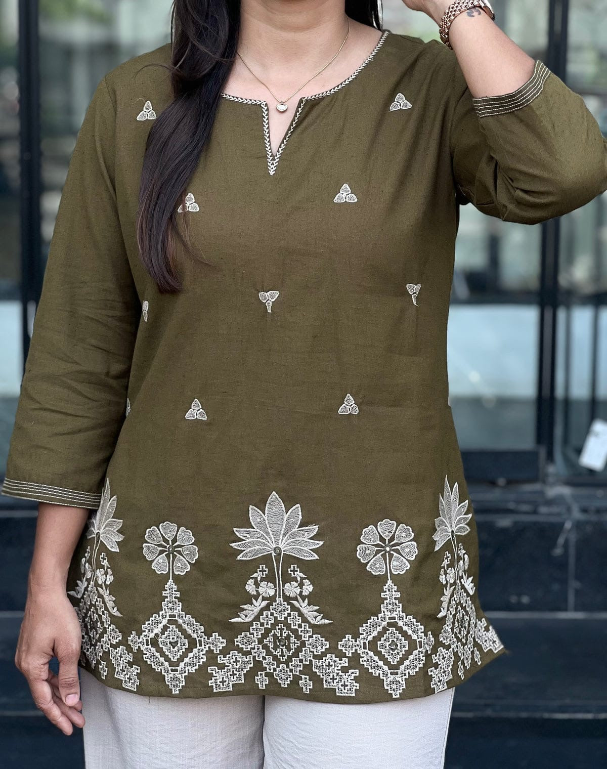Elegant Pure Cotton 2-Piece Embroidered Co-Ord Set (Top & Bottom)