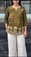 Elegant Pure Cotton 2-Piece Embroidered Co-Ord Set (Top & Bottom)