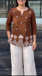 Elegant Pure Cotton 2-Piece Embroidered Co-Ord Set (Top & Bottom)