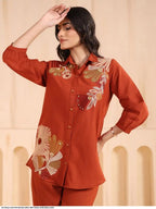 Elegant Pure Cotton Embroidered Co-ord Set with Collared Neck (2-Piece Set)