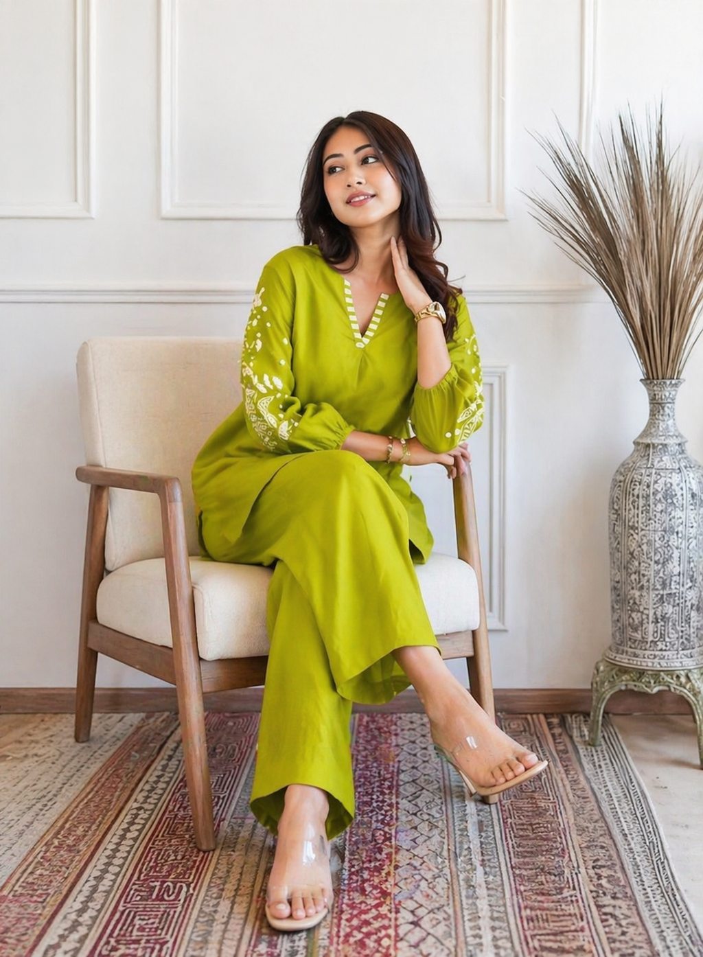 Elegant Floral Embroidered Kurta & Trouser Set