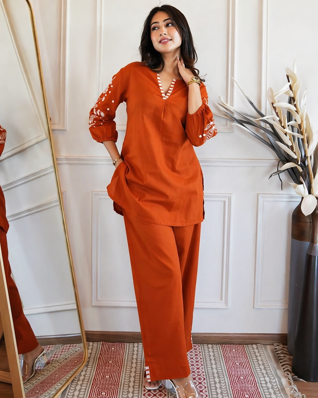 Elegant Floral Embroidered Kurta & Trouser Set