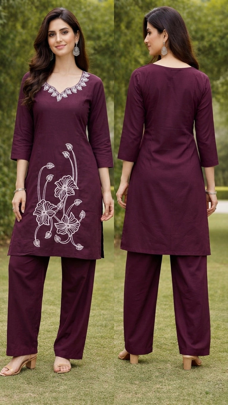 Maroon Embroidered CO-ORD Set