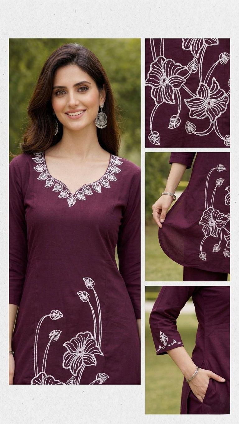 Maroon Embroidered CO-ORD Set