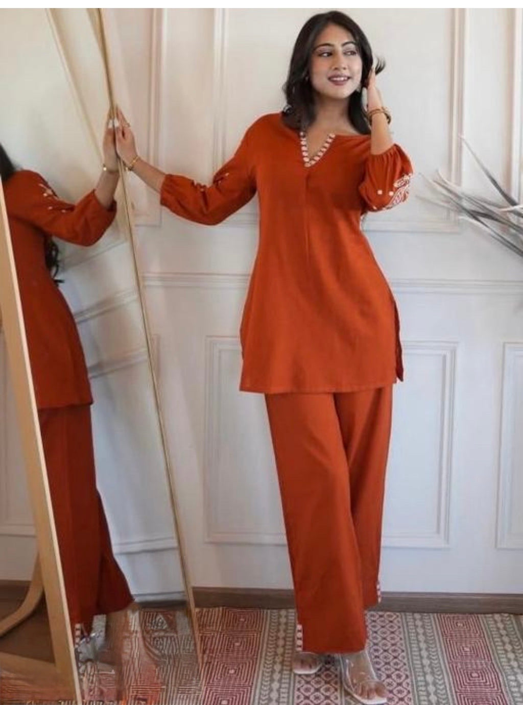 Elegant Floral Embroidered Kurta & Trouser Set