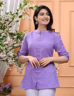 Veyonas By Swati - Elegant Striped Mandarin Collar Tunic Top