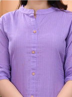 Veyonas By Swati - Elegant Striped Mandarin Collar Tunic Top