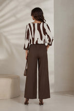 Abstract Print Pleated Top & Wide-Leg Trousers Co-ord Set