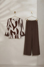 Abstract Print Pleated Top & Wide-Leg Trousers Co-ord Set
