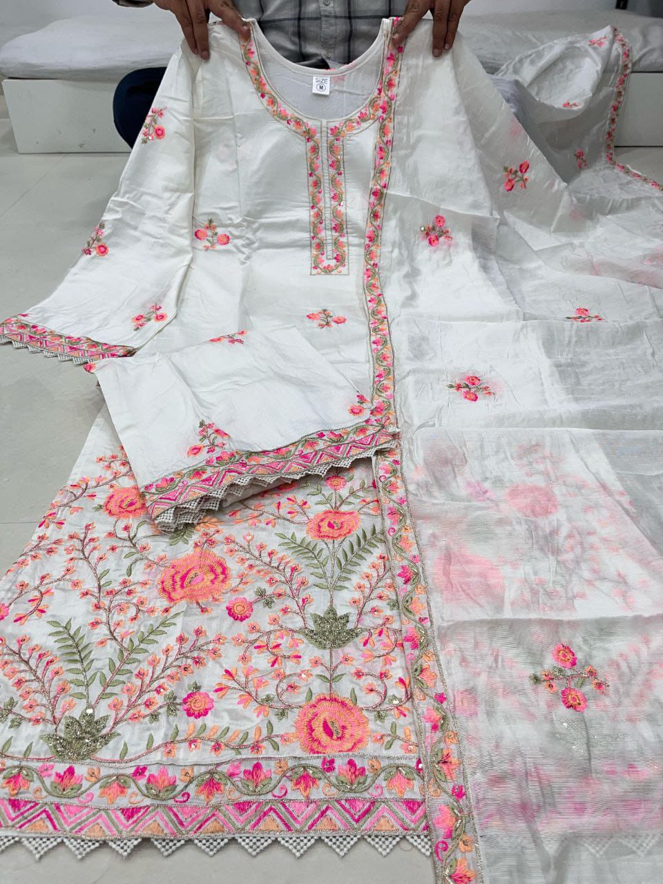 Fully Stitched Chanderi Embroidered Suit Set