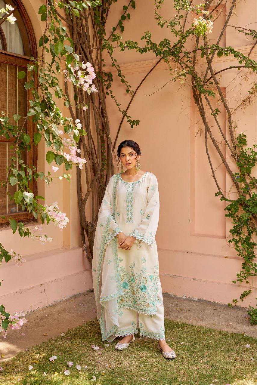 Fully Stitched Chanderi Embroidered Suit Set