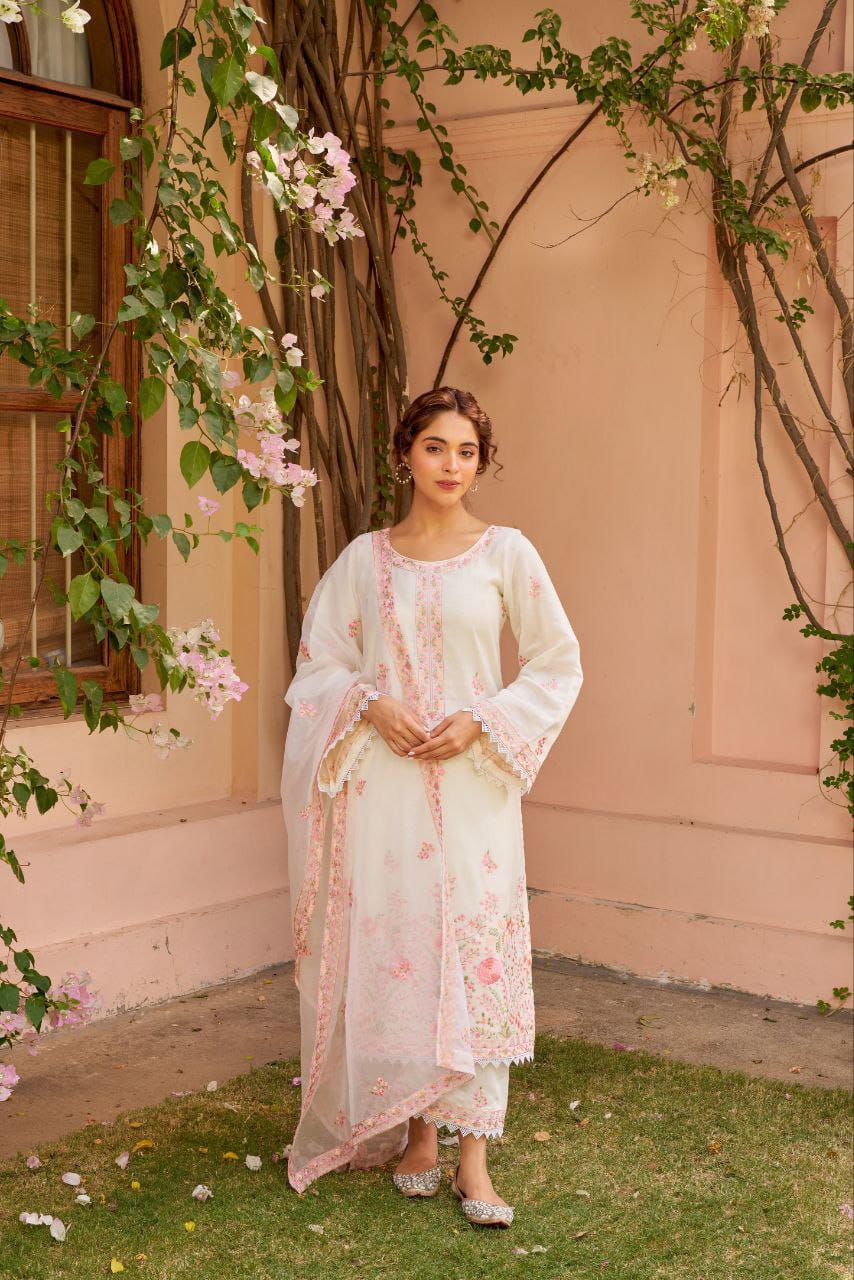 Fully Stitched Chanderi Embroidered Suit Set