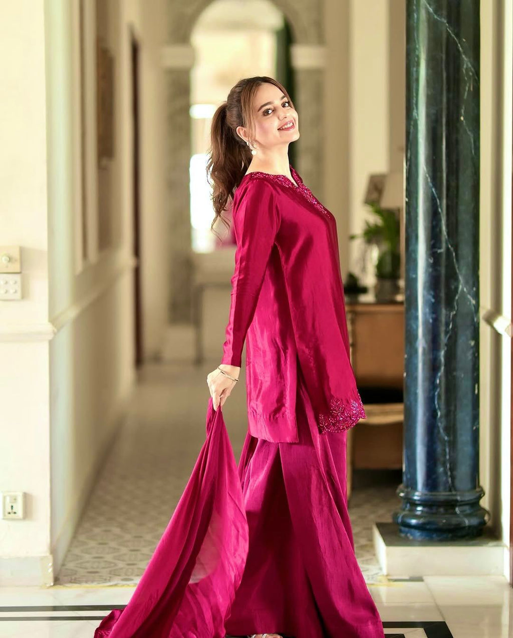 Stitched Crep Silk Suit