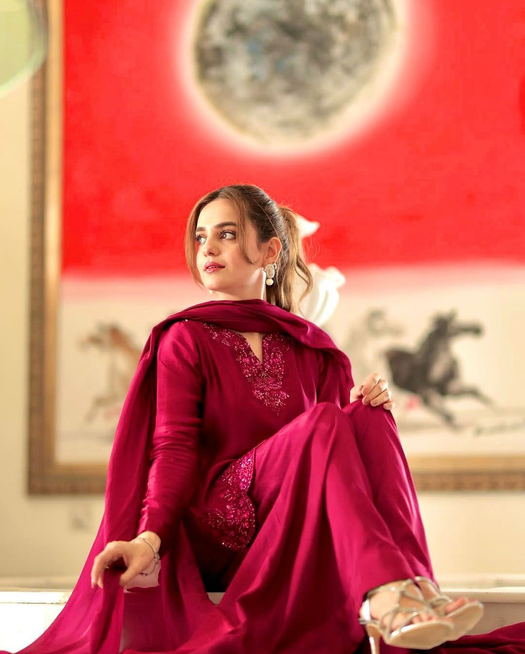 Stitched Crep Silk Suit