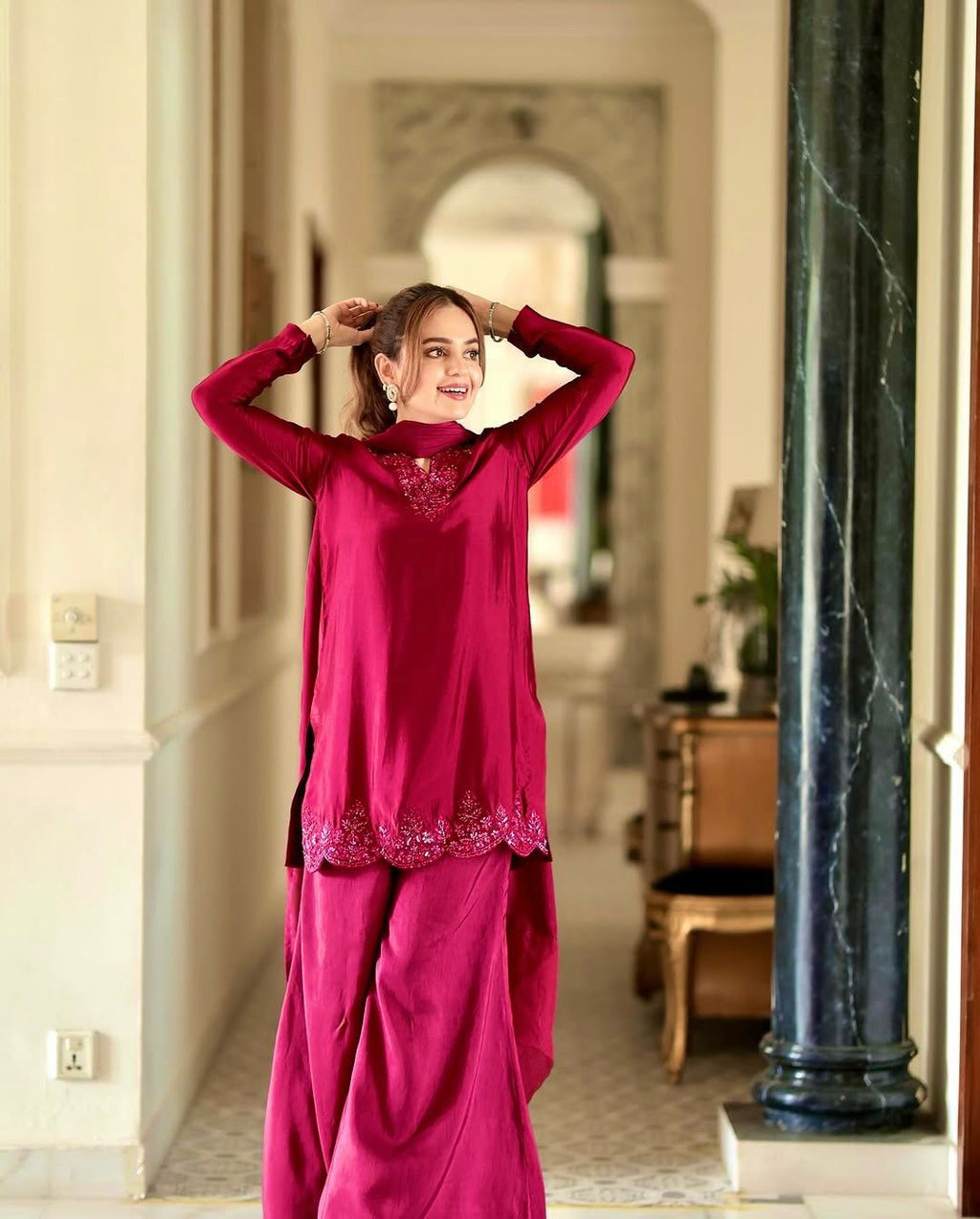 Stitched Crep Silk Suit