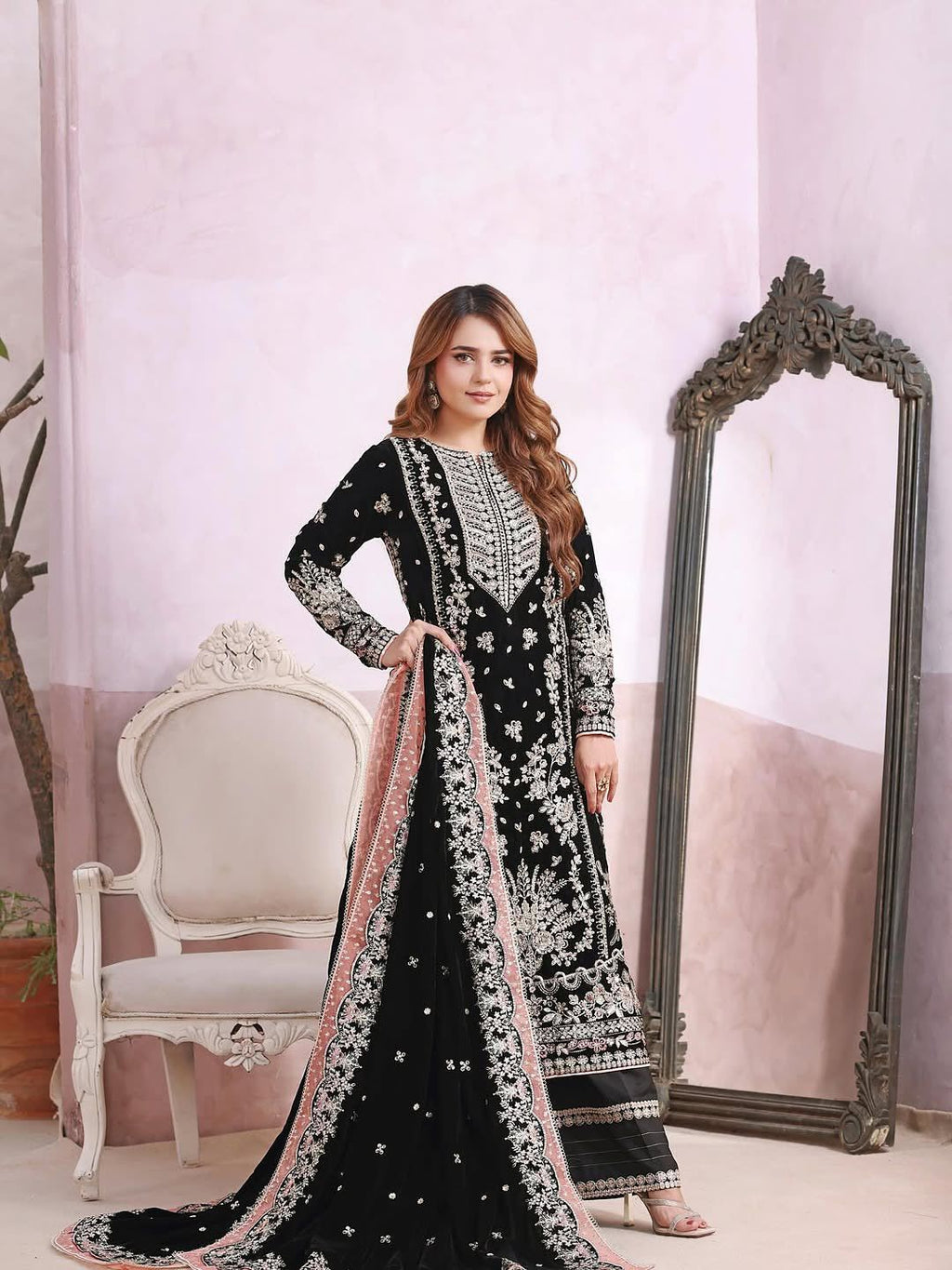 Silk Elegance: Sequined Embroidery Stitched Suit ✨