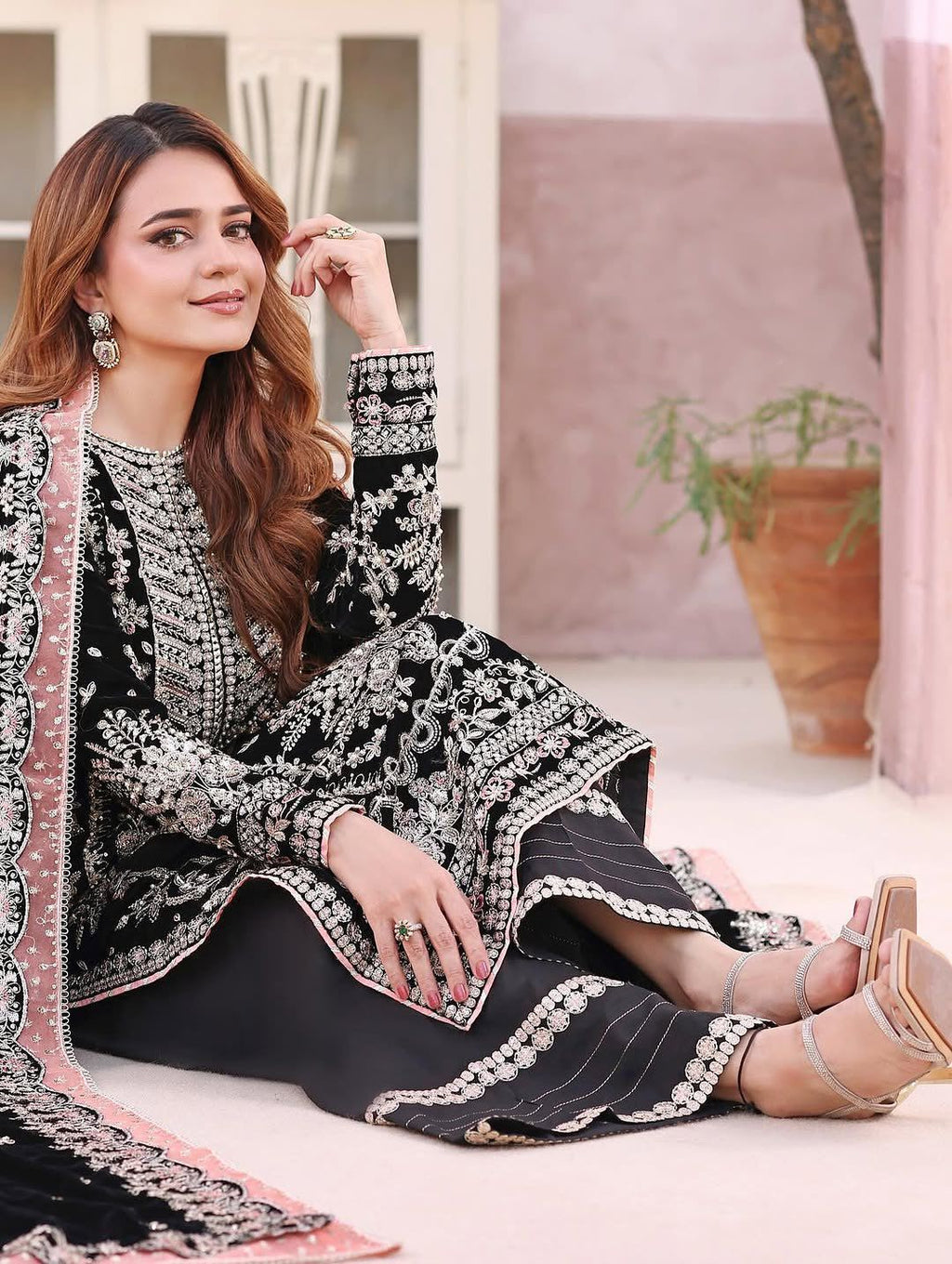 Silk Elegance: Sequined Embroidery Stitched Suit ✨