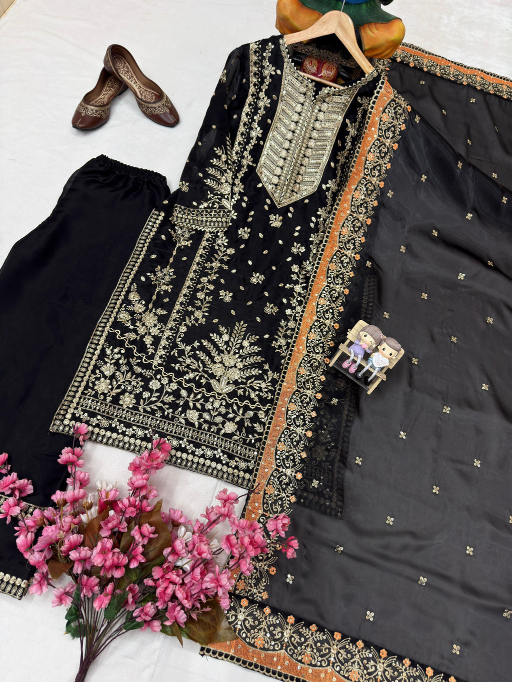 Silk Elegance: Sequined Embroidery Stitched Suit ✨