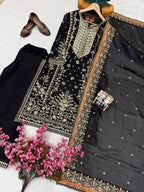 Silk Elegance: Sequined Embroidery Stitched Suit ✨