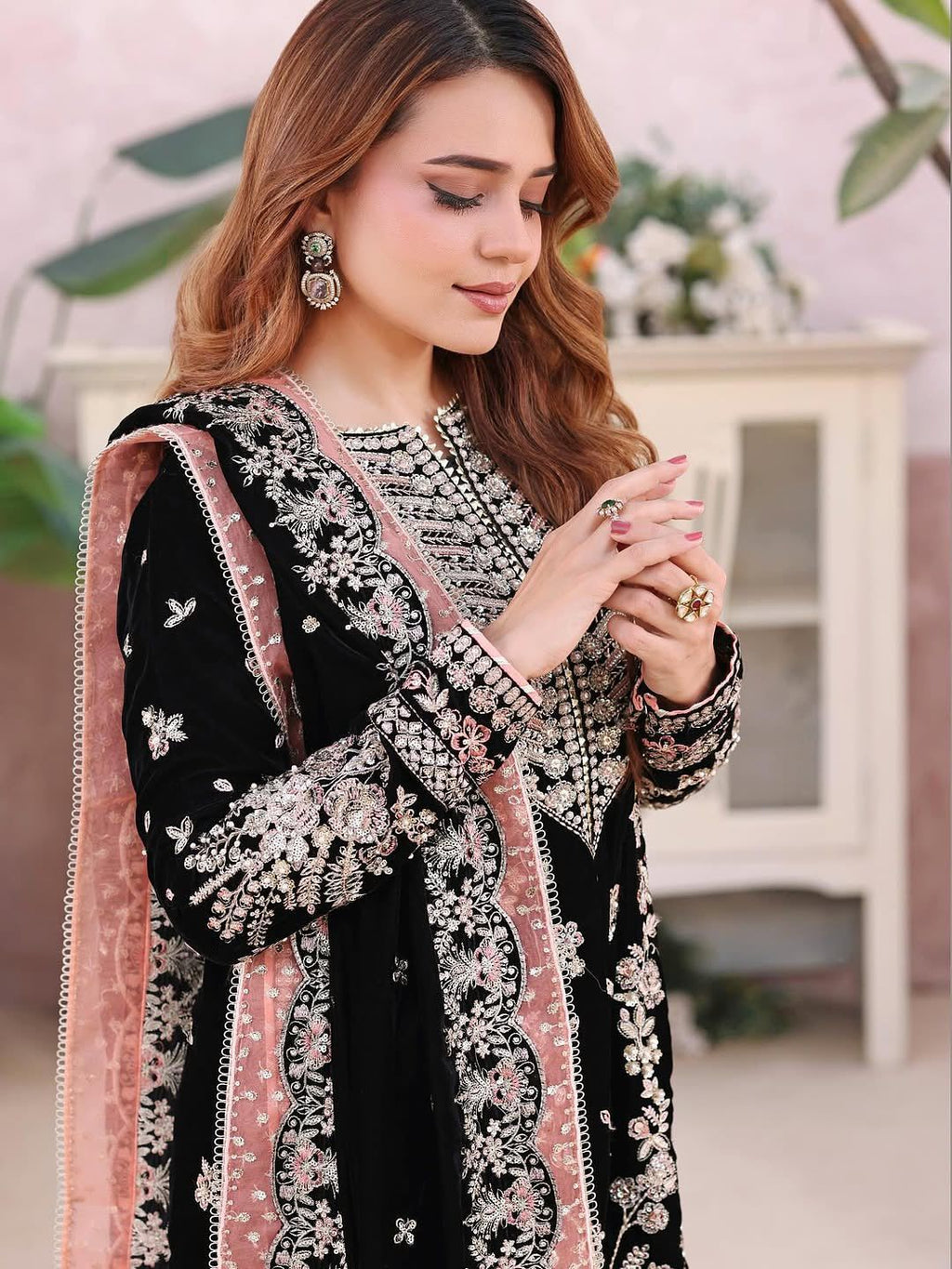 Silk Elegance: Sequined Embroidery Stitched Suit ✨