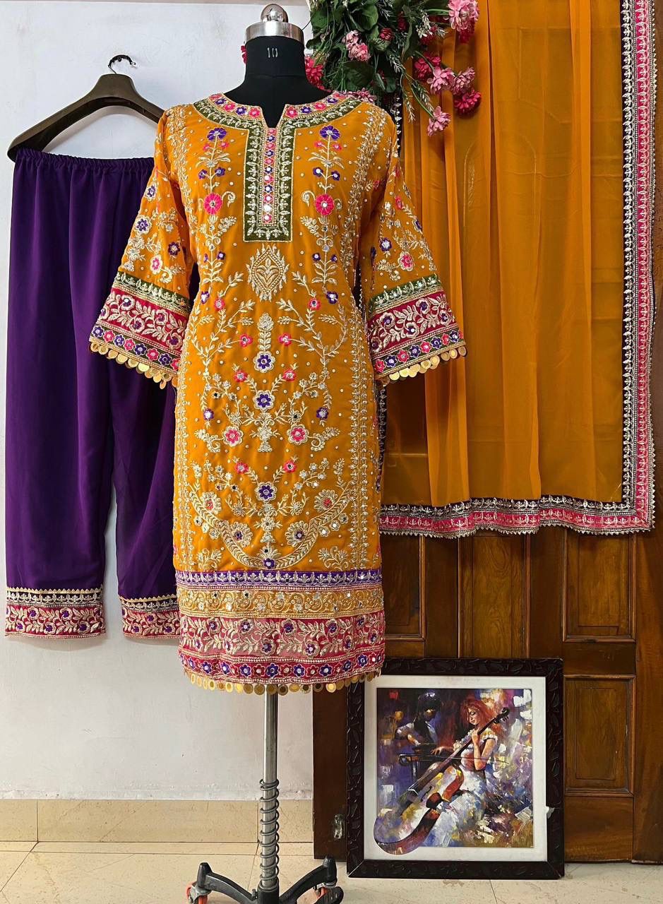 Premium Georgette Real Mirror and Embroidery ✨