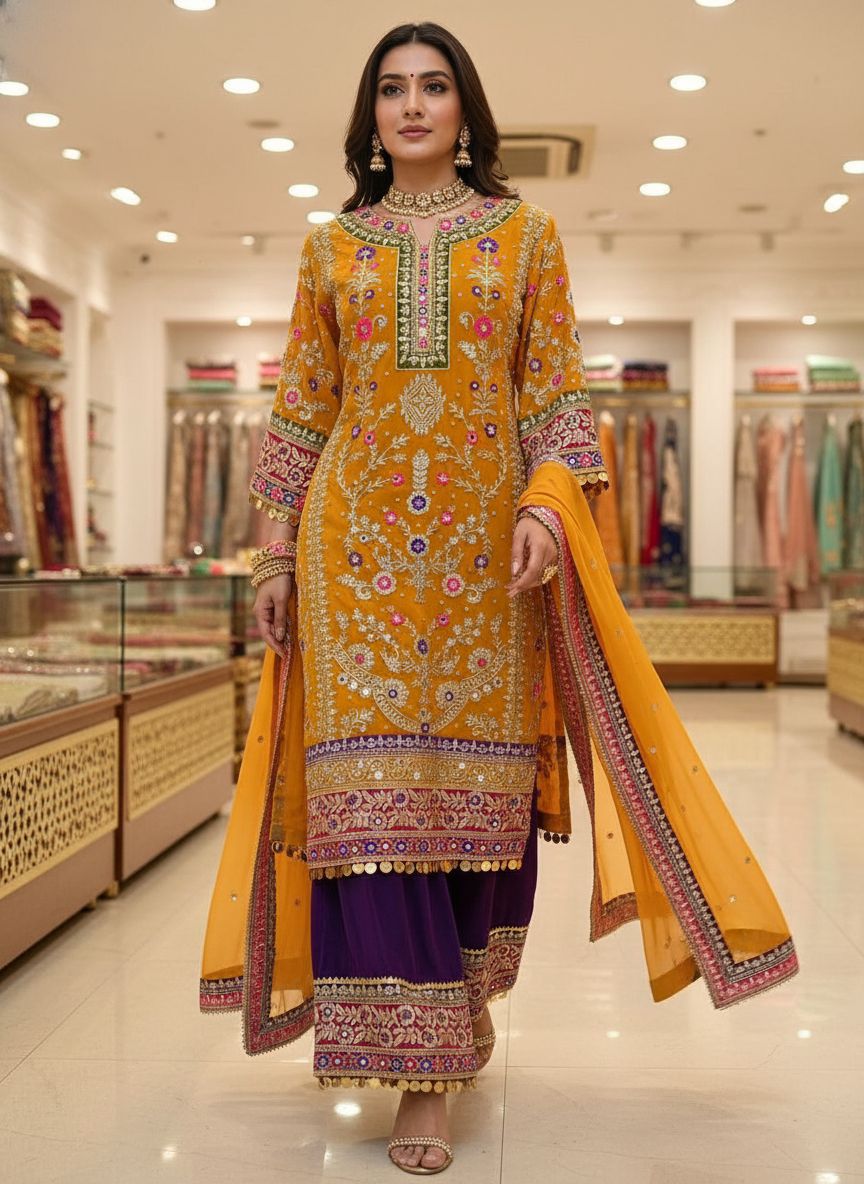 Premium Georgette Real Mirror and Embroidery ✨