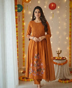 Elegant Cotton Embroidered A-Line Suit Set