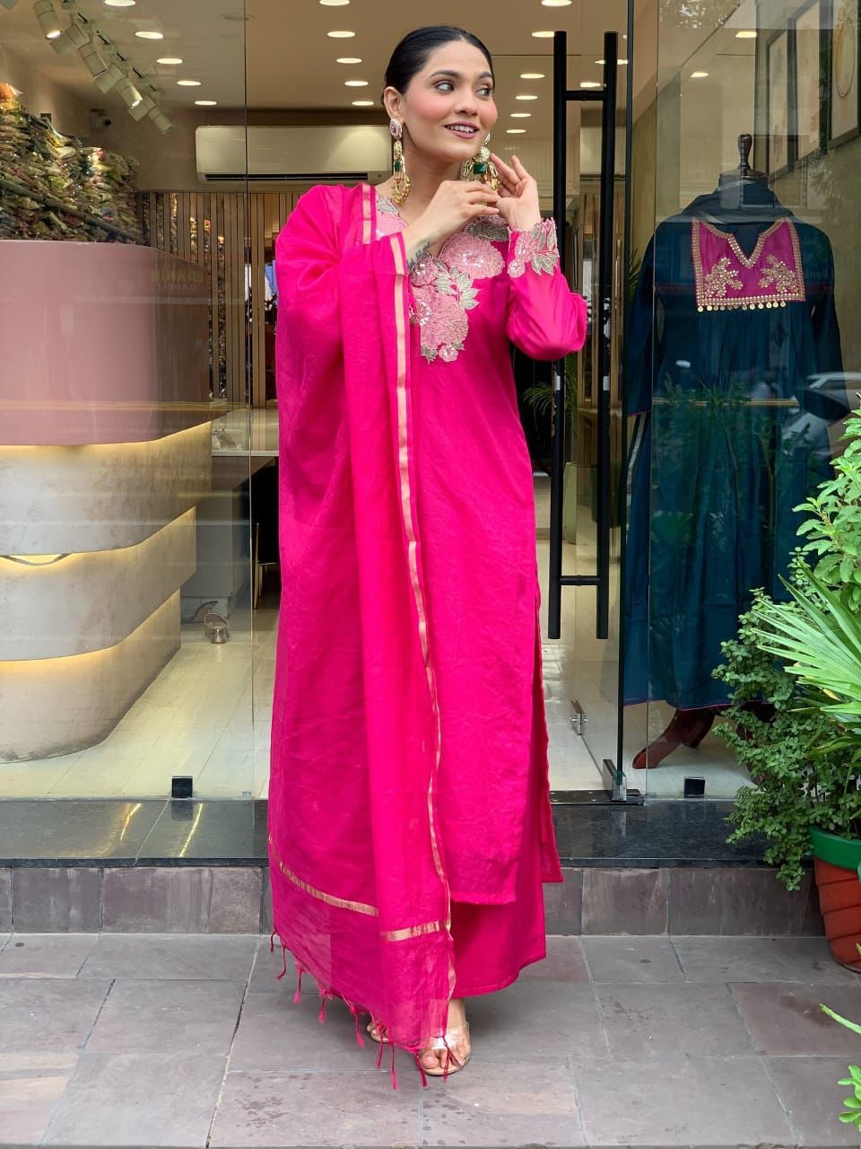 Beautiful Embroidered Cotton Kurti Set
