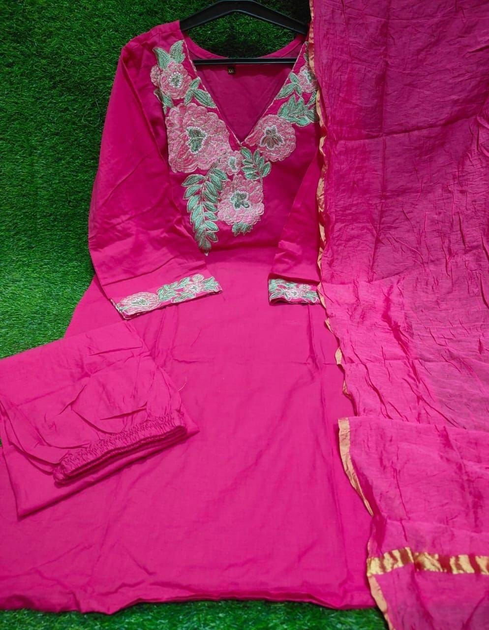 Beautiful Embroidered Cotton Kurti Set