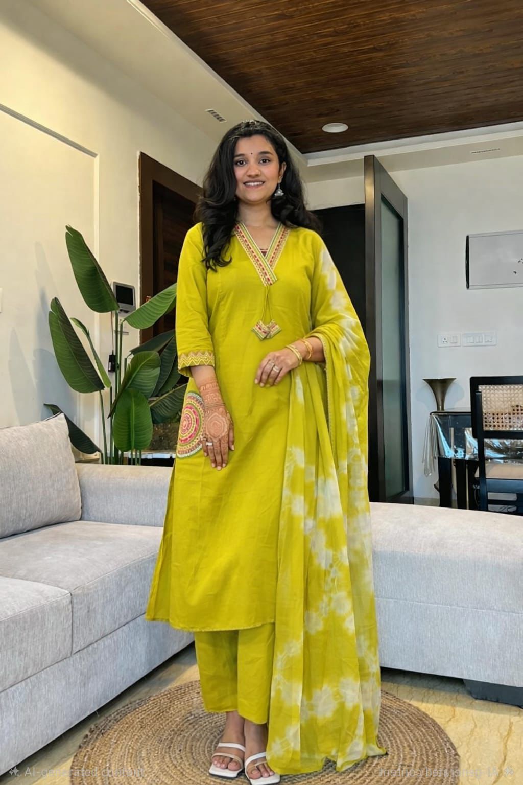 Premium Embroidered Cotton Straight Kurta Set with Tie-Dye Dupatta
