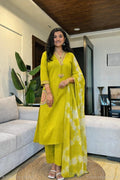 Premium Embroidered Cotton Straight Kurta Set with Tie-Dye Dupatta