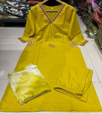 Premium Embroidered Cotton Straight Kurta Set with Tie-Dye Dupatta