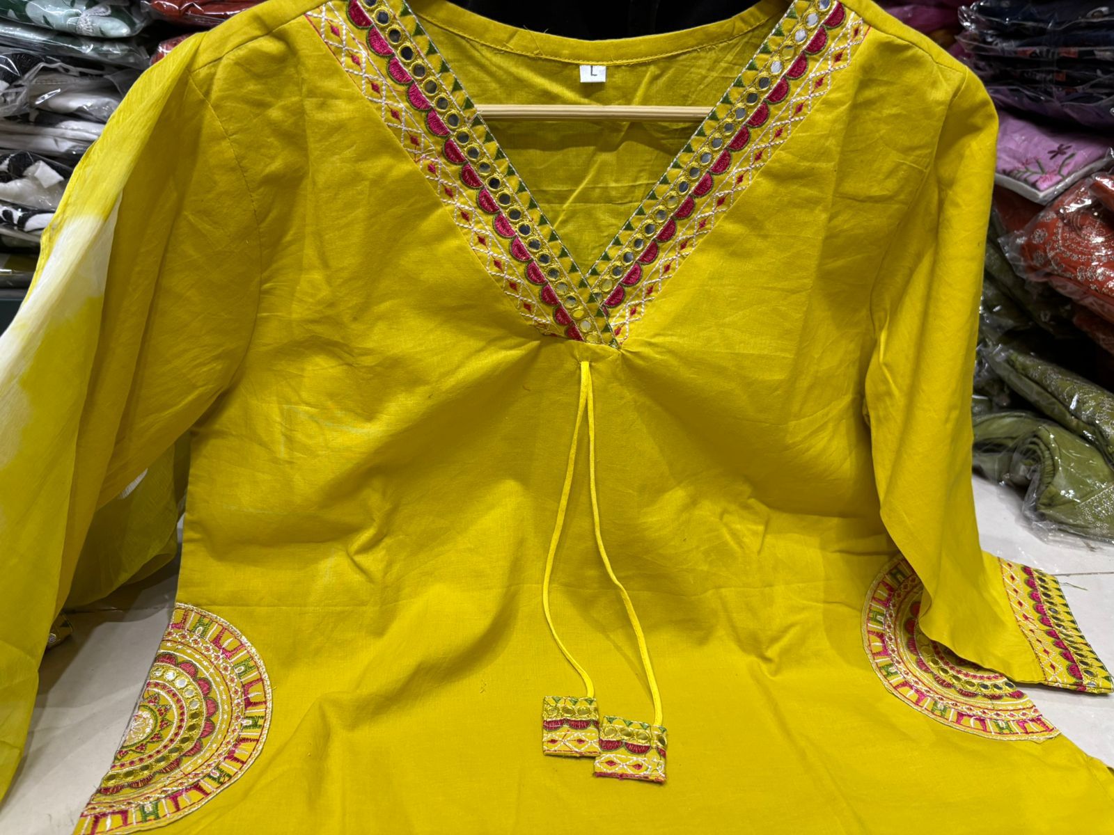 Premium Embroidered Cotton Straight Kurta Set with Tie-Dye Dupatta