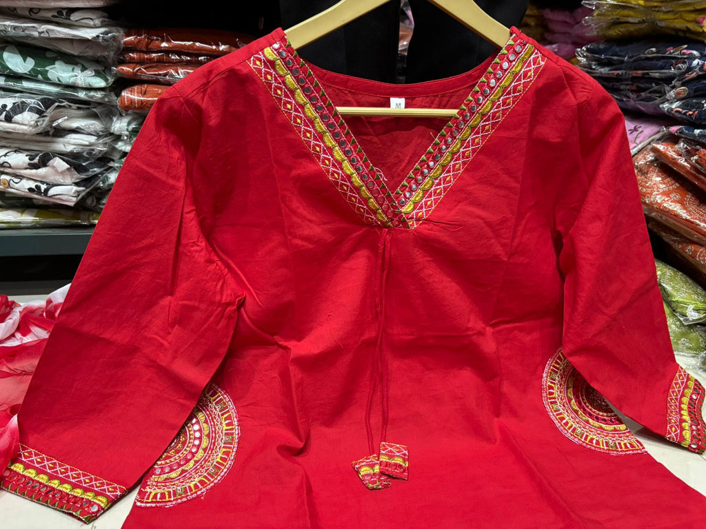Premium Embroidered Cotton Straight Kurta Set with Tie-Dye Dupatta