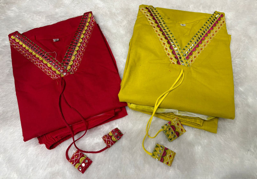 Premium Embroidered Cotton Straight Kurta Set with Tie-Dye Dupatta