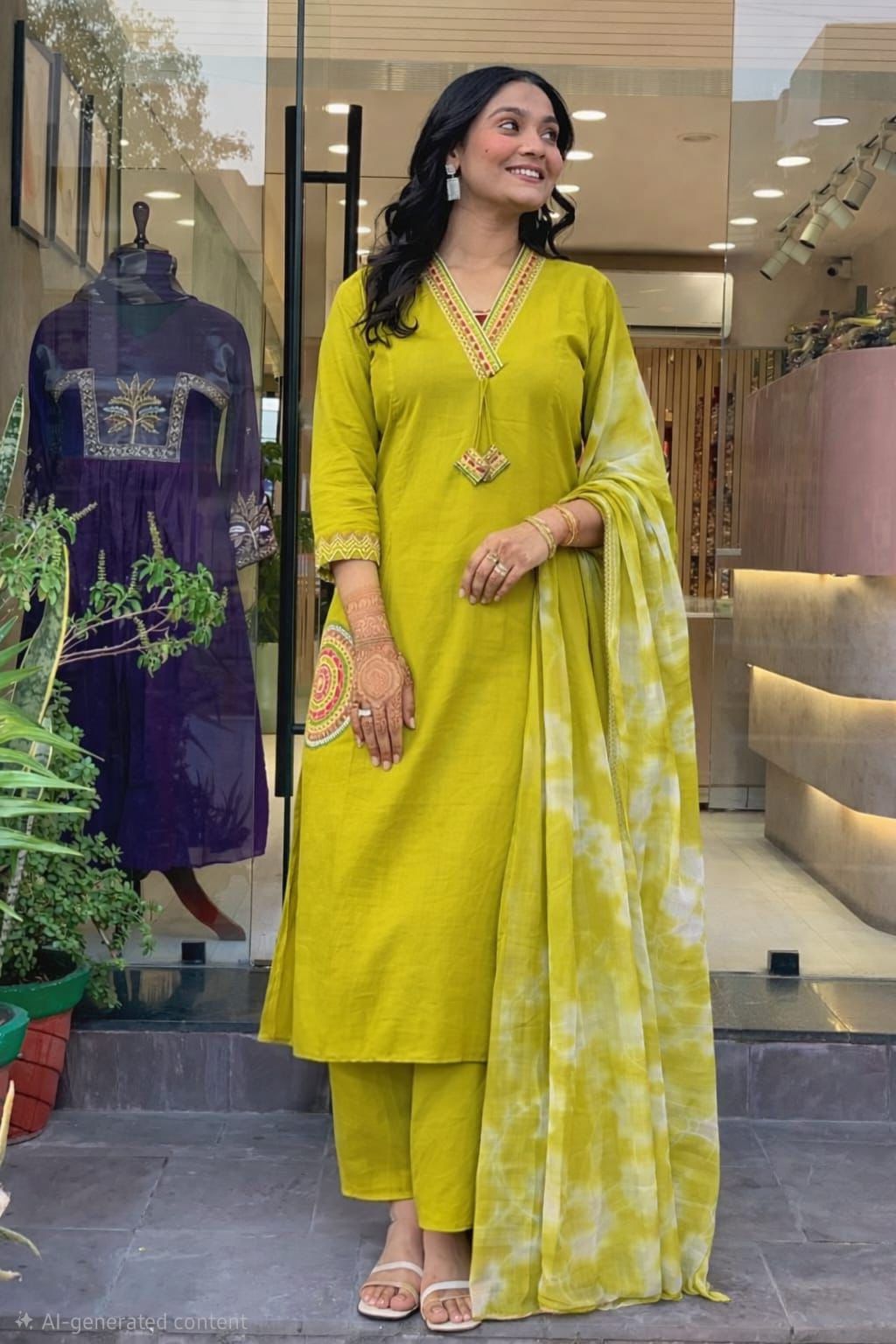 Premium Embroidered Cotton Straight Kurta Set with Tie-Dye Dupatta