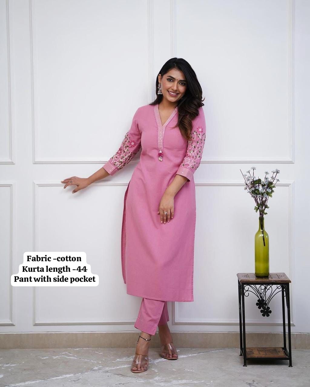 Premium Embroidered Cotton Kurta Set with Kodi Tassels