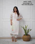 Premium Embroidered Cotton Kurta Set with Kodi Tassels