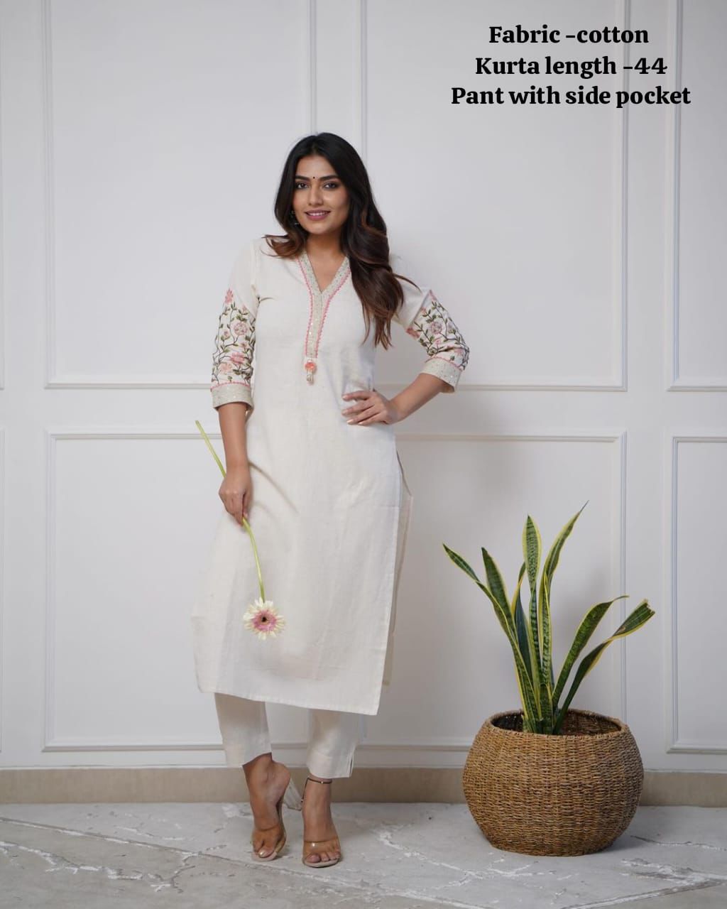 Premium Embroidered Cotton Kurta Set with Kodi Tassels