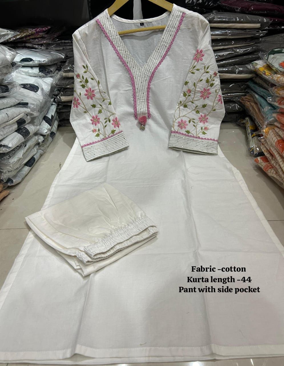 Premium Embroidered Cotton Kurta Set with Kodi Tassels