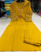 Premium Embroidered Cotton Kurta Set with Kodi Tassels