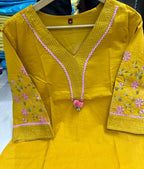 Premium Embroidered Cotton Kurta Set with Kodi Tassels