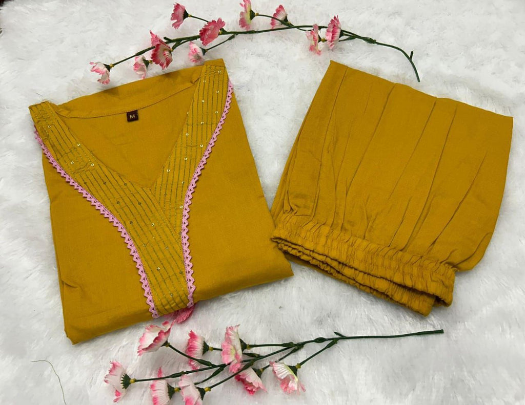 Premium Embroidered Cotton Kurta Set with Kodi Tassels